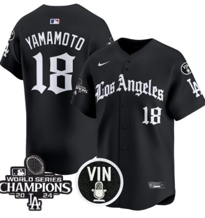 Yamamoto Jersey 18 Dodgers 2025 La Gothic Style Vapor Premier Limited Stitched Black