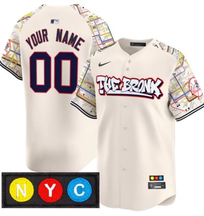 Custom New York Yankees Jersey The Bronx Subway Style Vapor Premier Limited Stitched Cream