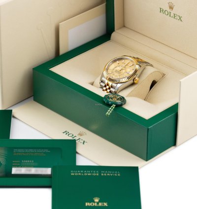 Rolex Sky-dweller Jubilee Steel Yellow Gold 18k Gold Dial Ref 326933 Full Set Unworn