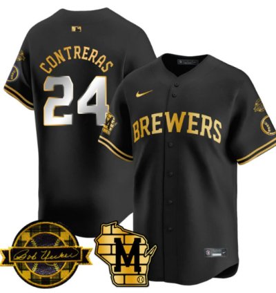 William Contreras Jersey 24 Milwaukee Brewers 2025 Limited Bob Uecker Patch Stitched Black Gold