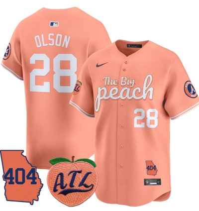 Matt Olson Jersey 28 Atlanta Braves 404 The Big Peach Premier Limited Stitched Peach