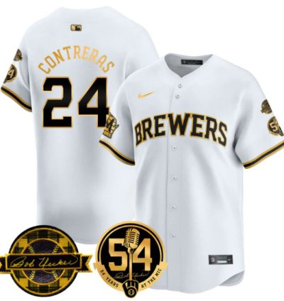 William Contreras Jersey 24 Milwaukee Brewers 2025 Bob Uecker Stitched White Gold
