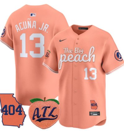 Ronald Acuna Jr Jersey 13 Atlanta Braves 404 The Big Peach Premier Limited Stitched Peach