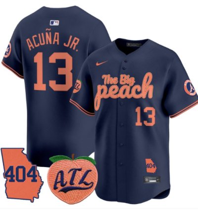 Ronald Acuna Jr Jersey 13 Atlanta Braves 404 The Big Peach Premier Limited Stitched Navy