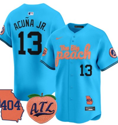 Ronald Acuna Jr Jersey 13 Atlanta Braves 404 The Big Peach Premier Limited Stitched Light Blue