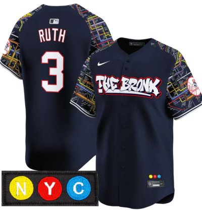 Babe Ruth Jersey 3 New York Yankees The Bronx Subway Style Premier Stitched Navy
