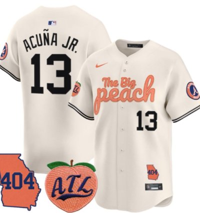 Ronald Acuna Jr Jersey 13 Atlanta Braves 404 The Big Peach Premier Limited Stitched Cream