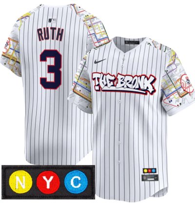 Babe Ruth Jersey 3 New York Yankees The Bronx Subway Style Premier Stitched Pinstripe
