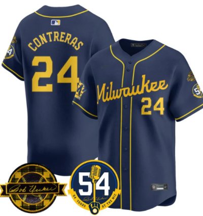 William Contreras Jersey 24 Milwaukee Brewers 2025 Bob Uecker Stitched Navy