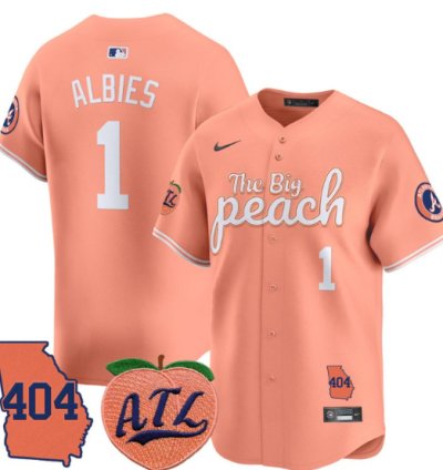 Ozzie Albies Jersey 1 Atlanta Braves 404 The Big Peach Premier Limited Stitched Peach