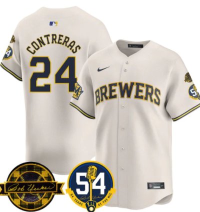William Contreras Jersey 24 Milwaukee Brewers 2025 Bob Uecker Stitched Cream