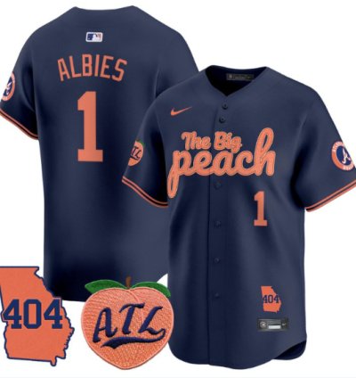 Ozzie Albies Jersey 1 Atlanta Braves 404 The Big Peach Premier Limited Stitched Navy