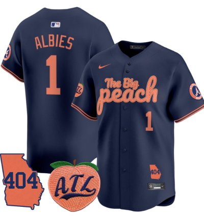 Ozzie Albies Jersey 1 Atlanta Braves 404 The Big Peach Premier Limited Stitched Navy
