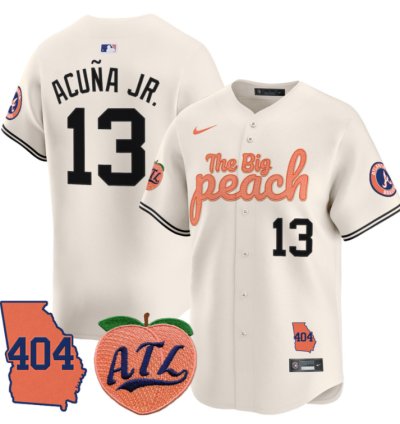Ronald Acuna Jr Jersey 13 Atlanta Braves 404 The Big Peach Premier Limited Stitched Cream