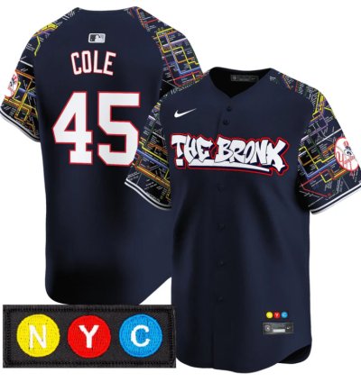 Gerrit Cole Jersey 45 New York Yankees The Bronx Subway Style Premier Stitched Navy