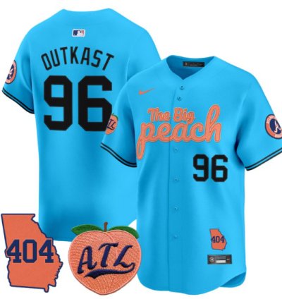 Outkast Jersey 96 Atlanta Braves 404 The Big Peach Premier Limited Stitched Light Blue