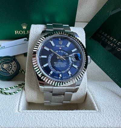 Rolex Sky-dweller New 2023 Blue Dial Stainless Steel Oyster Bracelet Fluted Bezel 42mm