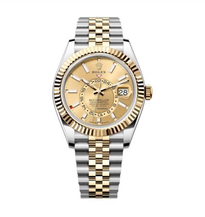 Rolex Sky-dweller New 2023 Champagne Dial Jubilee Bracelet Two Tone Yellow Gold Fluted Bezel 42
