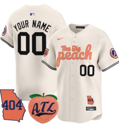 Custom Atlanta Braves Jersey 404 The Big Peach Vapor Premier Limited Stitched Cream