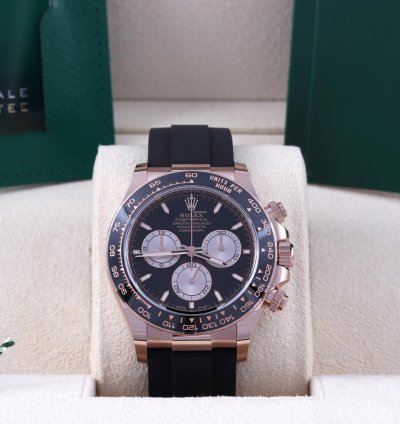 Rolex Daytona Rose Gold Black Sundust Dial Ceramic Everose Oysterflex Box Card 126515ln