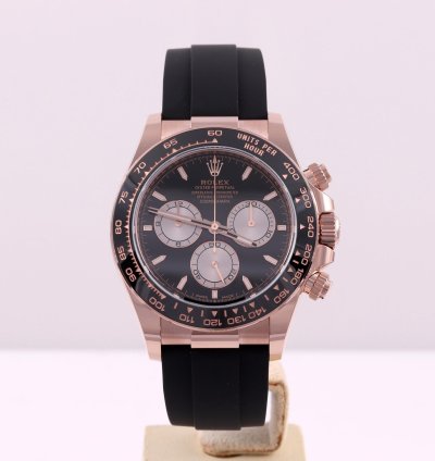 Rolex Daytona Rose Gold Black Sundust Dial Ceramic Everose Oysterflex Box Card 126515ln