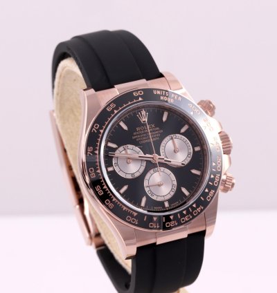 Rolex Daytona Rose Gold Black Sundust Dial Ceramic Everose Oysterflex Box Card 126515ln
