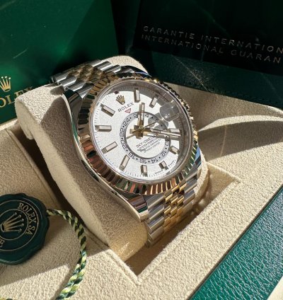 Rolex Sky-dweller New 2023 White Dial Two Tone Yellow Gold Jubilee Bracelet Fluted Bezel