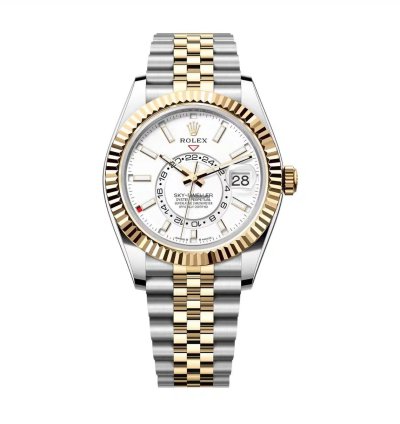 Rolex Sky-dweller New 2023 White Dial Two Tone Yellow Gold Jubilee Bracelet Fluted Bezel
