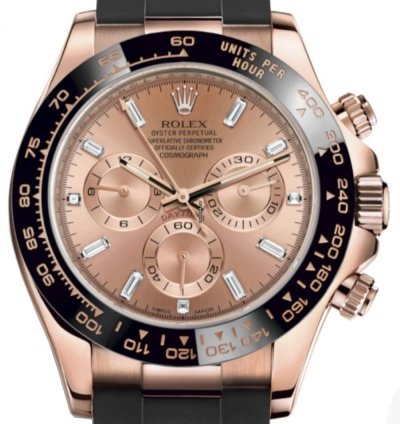 Rolex Daytona Rose Gold Cosmograph Daytona 40 Watch - Pink Baguette Diamond Dial 116515ln