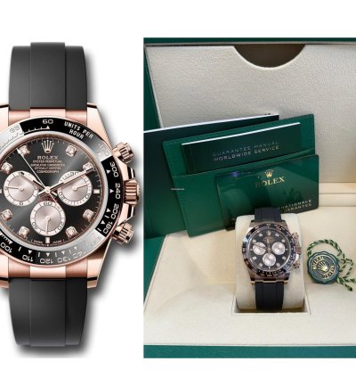 Rolex Daytona Rose Gold Cosmograph Daytona Watch - Black Bezel - Black And Sundust Diamond Dial 126515
