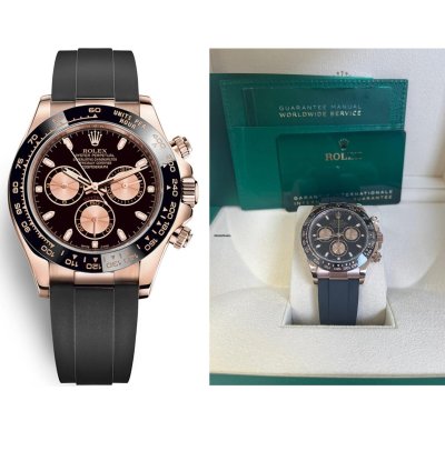 Rolex Daytona Rose Gold Daytona 40 Watch - Black Index Dial - Black Oysterflex Strap Reference 116515ln