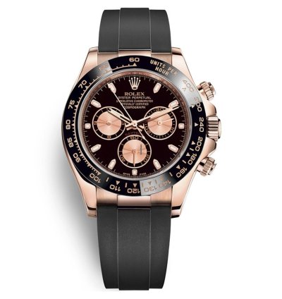 Rolex Daytona Rose Gold Daytona 40 Watch - Black Index Dial - Black Oysterflex Strap Reference 116515ln