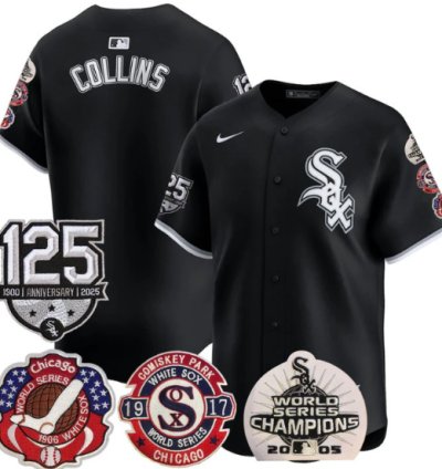 Eddie Collins Jersey Chicago White Sox 125th Anniversary World Series Champions Black