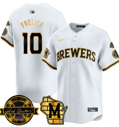Sal Frelick Jersey 10 Milwaukee Brewers 2025 Limited Bob Uecker Patch Stitched White Gold