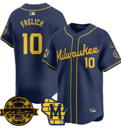 Sal Frelick Jersey 10 Milwaukee Brewers 2025 Limited Bob Uecker Patch Stitched Navy