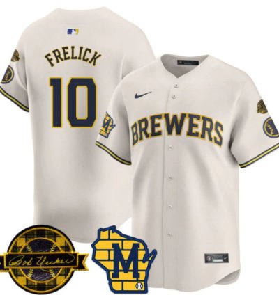 Sal Frelick Jersey 10 Milwaukee Brewers 2025 Limited Bob Uecker Patch Stitched Cream