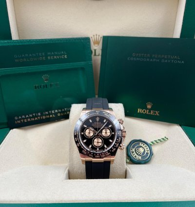 Rolex Daytona Rose Gold Oysterflex Black Dial 116515ln Box Papers 2023
