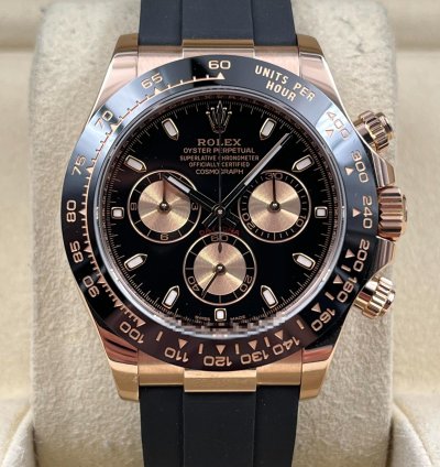 Rolex Daytona Rose Gold Oysterflex Black Dial 116515ln Box Papers 2023