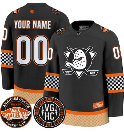 Custom Anaheim Ducks Jersey Checkerboard 2025 Premium All Stitched Black