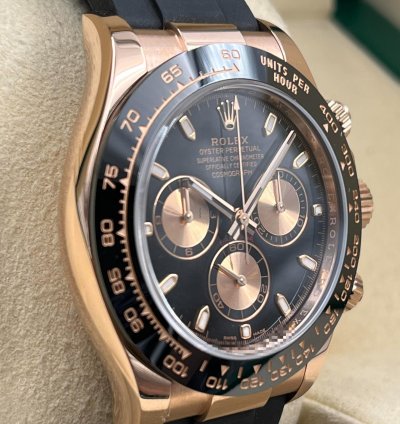 Rolex Daytona Rose Gold Oysterflex Black Dial 116515ln Box Papers 2023