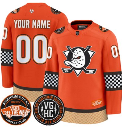 Custom Anaheim Ducks Jersey Checkerboard 2025 Premium All Stitched Orange