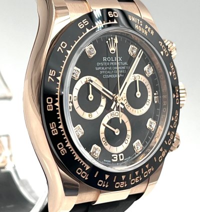 Rolex Daytona Rose Gold Oysterflex Black Diamond Dial 116515ln Box Papers 2022