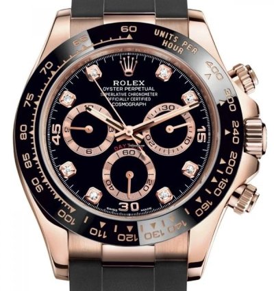 Rolex Daytona Rose Gold Oysterflex Black Diamond Dial 116515ln Box Papers 2022