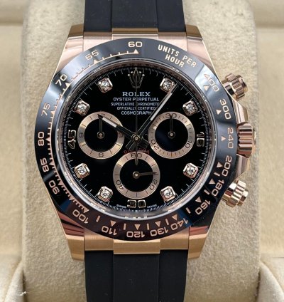 Rolex Daytona Rose Gold Oysterflex Black Diamond Dial 116515ln Box Papers 2022