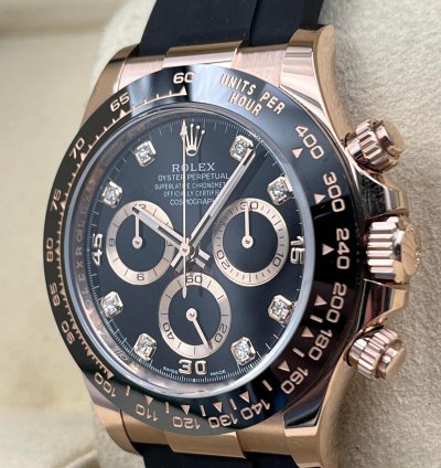 Rolex Daytona Rose Gold Oysterflex Black Diamond Dial 116515ln Box Papers 2022