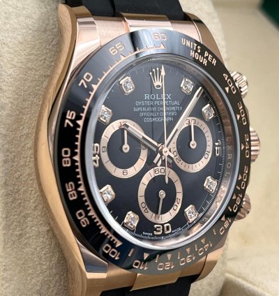 Rolex Daytona Rose Gold Oysterflex Black Diamond Dial 116515ln Box Papers 2022