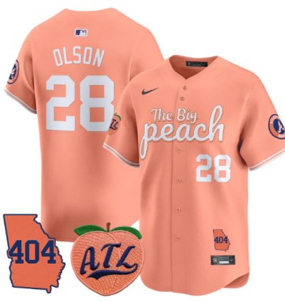 Matt Olson Jersey 28 Atlanta Braves 404 The Big Peach Premier Limited Stitched Peach