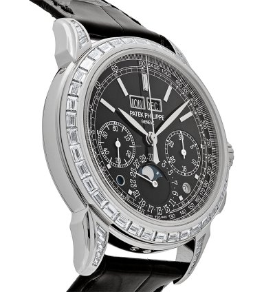 Patek Philippe Perpetual Calendar Chronograph Grand Complications 5271p-001 Perpetual Calendar Platinum Black Dial Baguette Bezel