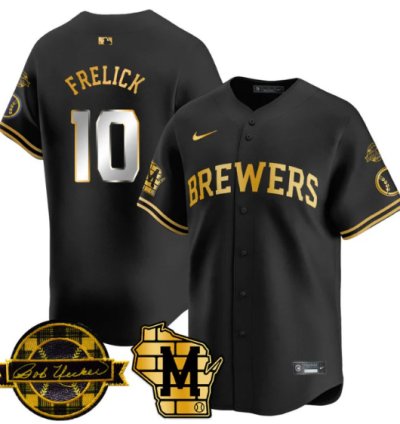 Sal Frelick Jersey 10 Milwaukee Brewers 2025 Limited Bob Uecker Patch Stitched Black Gold
