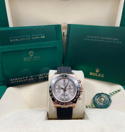 Rolex Daytona Rose Gold Oysterflex Pink Sundust Baguette Dial 116515ln Unworn 2023